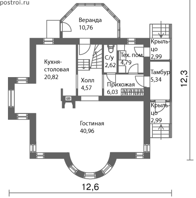 Проект дома E-232-1P - 1-й этаж