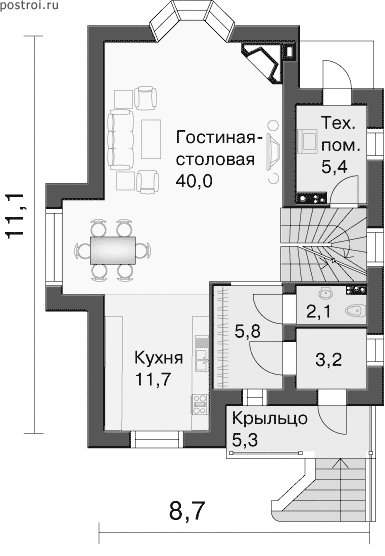 Проект дома H-137-1P - 1-й этаж