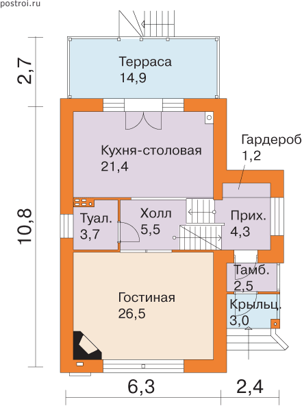 Проект дома T-192-2P - 1-й этаж