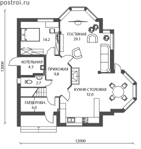 Проект дома A-190-1P - 1-й этаж