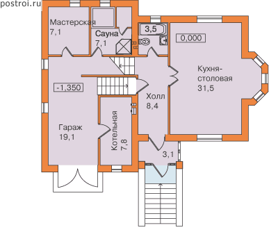 Проект дома E-174-1P - 1-й этаж