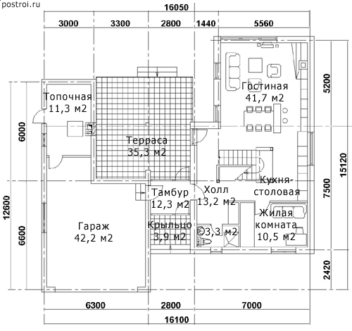 Проект дома M-211-1P - 1-й этаж