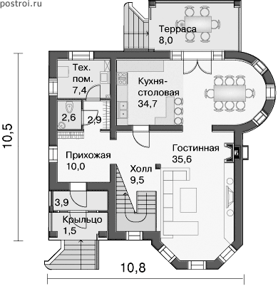 Проект дома E-204-1P - 1-й этаж