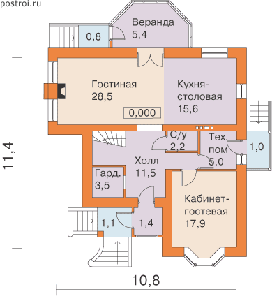 Проект дома T-183-2P - 1-й этаж