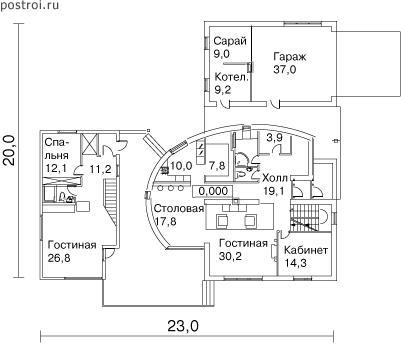 Проект дома M-274-1P - 1-й этаж