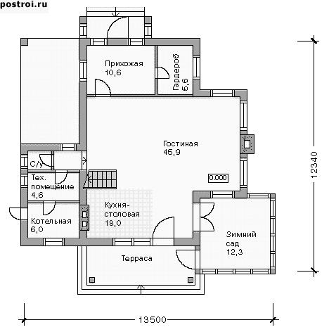 Проект дома K-225-1P - 1-й этаж