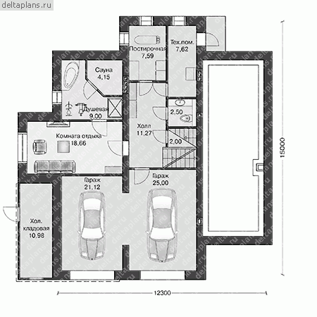 Проект E-412-1K - Цокольный этаж
