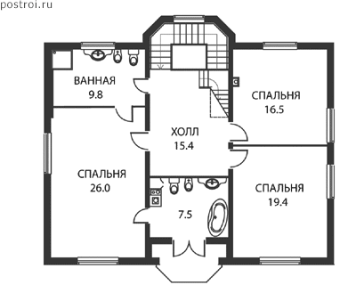 Проект дома J-255-1P - 2-й этаж