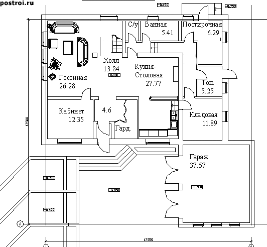Проект дома A-265-1P - 1-й этаж