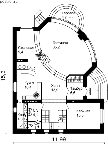 Проект W-338-1K - 1-й этаж