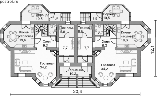 Проект дома K-339-1P - 1-й этаж