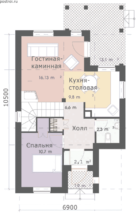 Проект дома R-104-1P - 1-й этаж
