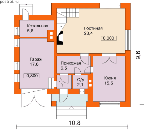 Проект дома D-152-1P - 1-й этаж