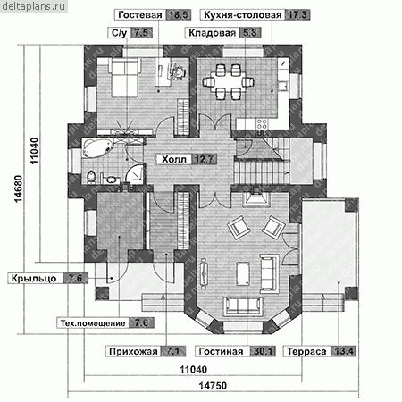 Проект G-194-1K - 1-й этаж