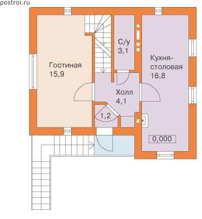 Проект дома H-127-1P - 1-й этаж