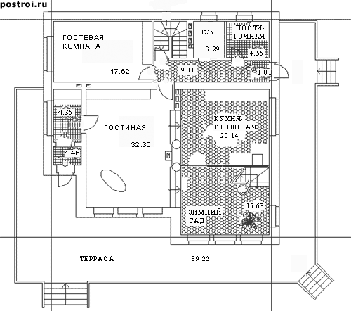 Проект дома A-335-1P - 1-й этаж