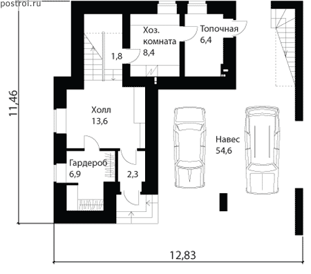 Проект дома W-257-1P - 1-й этаж