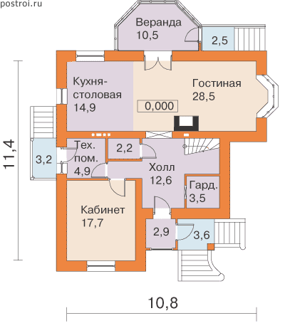 Проект дома T-183-1P - 1-й этаж