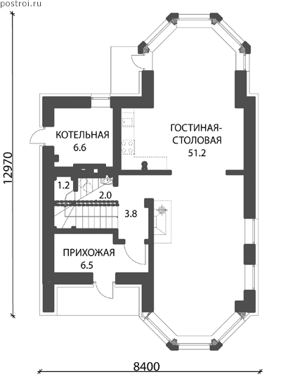 Проект дома D-129-1P - 1-й этаж