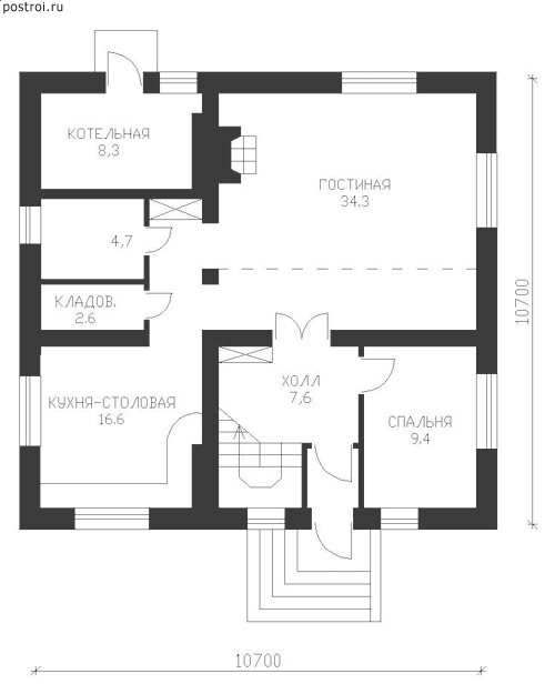 Проект дома D-149-1P - 1-й этаж