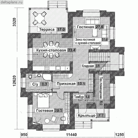 Проект F-232-1K - 1-й этаж