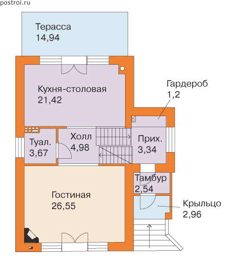 Проект дома T-192-1P - 1-й этаж