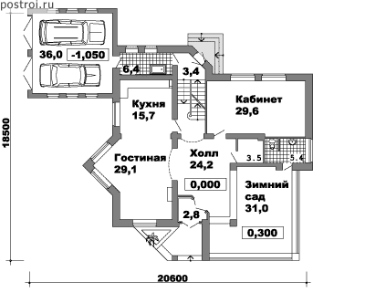 Проект дома V-458-1P - 1-й этаж