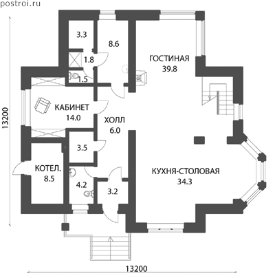 Проект дома F-247-1P - 1-й этаж