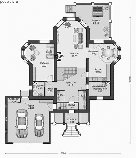 Проект дома L-290-1P - 1-й этаж