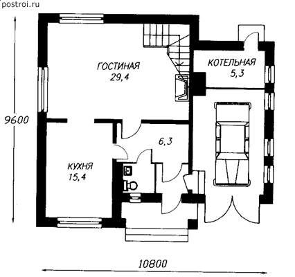Проект дома D-152-2P - 1-й этаж