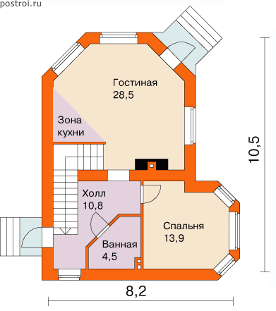 Проект дома T-084-1P - 1-й этаж