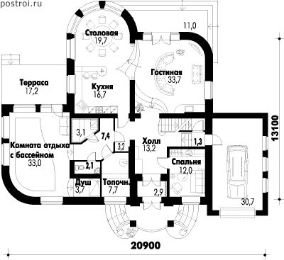 Проект дома V-345-1P - 1-й этаж